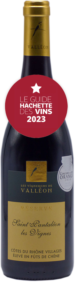 St Pantaléon les Vignes Réserve Côtes du Rhône Villages 2021 élevé en fûts de chêne Médaille d'Or Orange